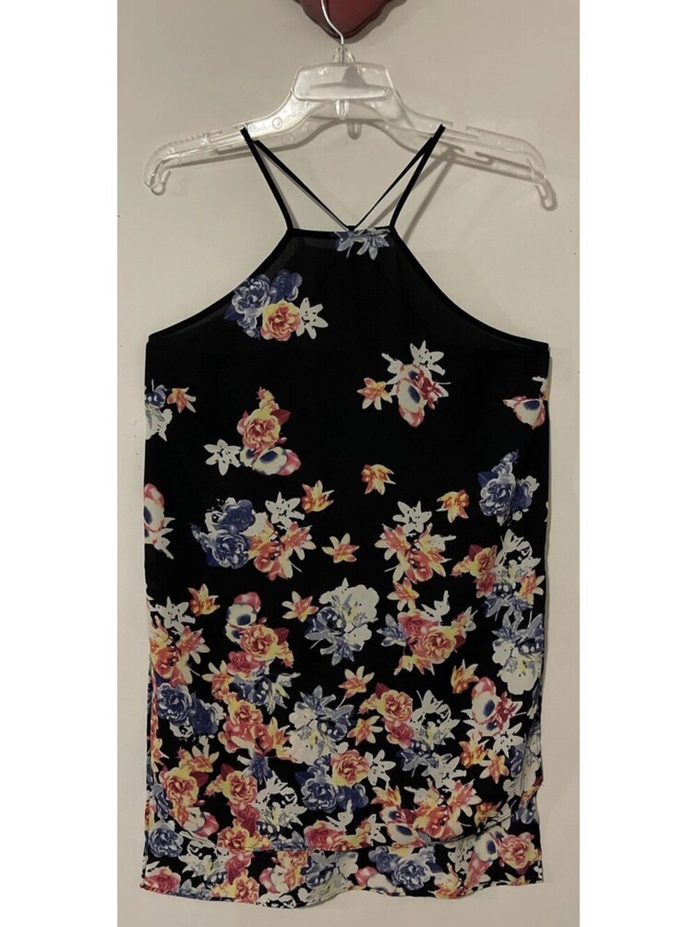 Express Womens Medium Black Floral Tunic Style Sleeveless Blouse! A3910